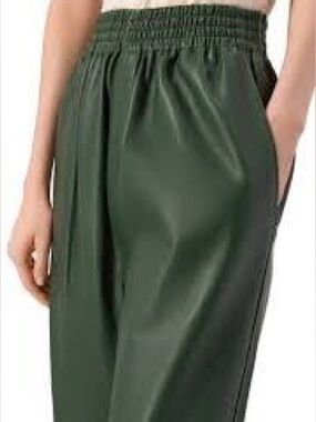 Zara| Dark Green Faux Leather Pull-on Wide Leg Ankle Trouser Pants Sz S